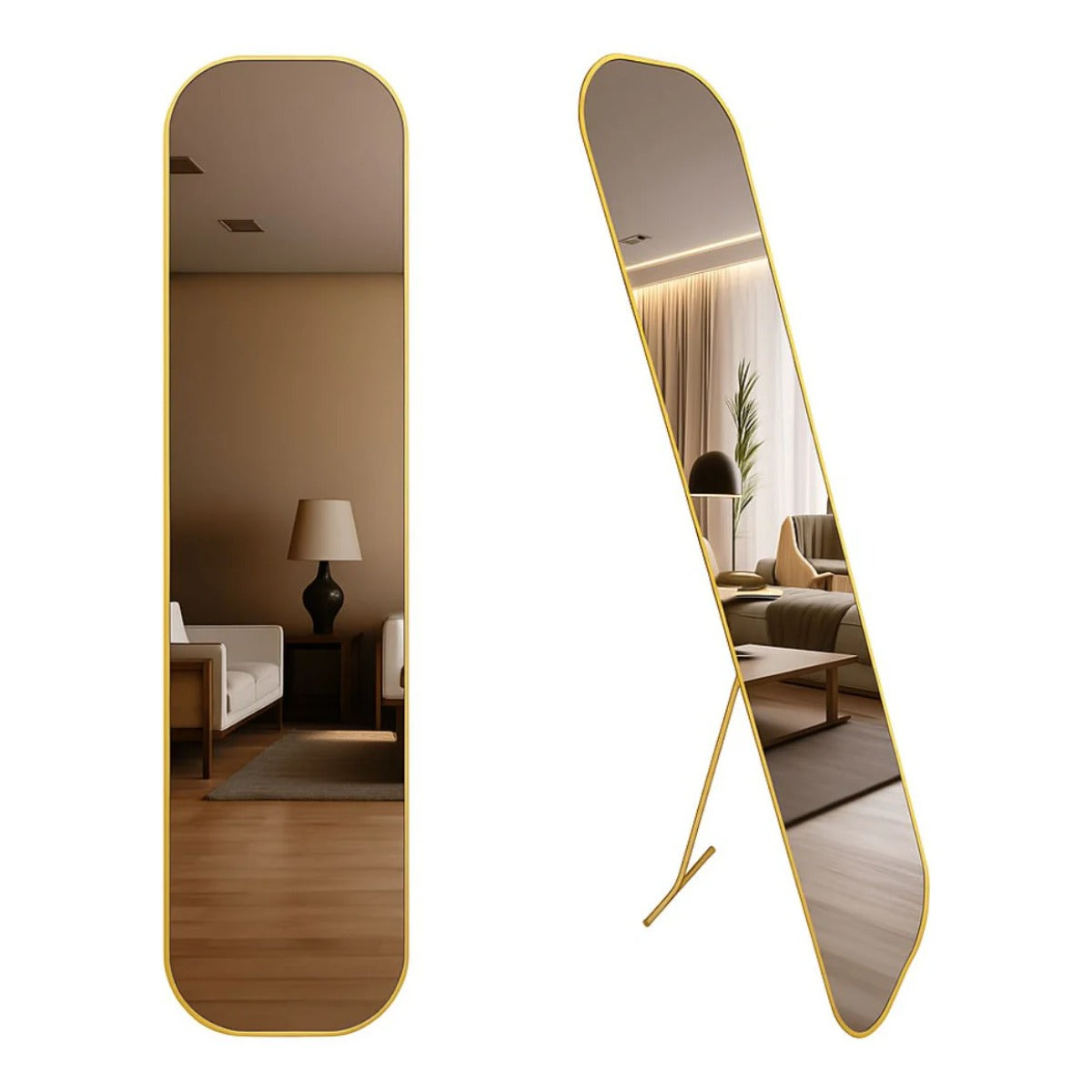 Espelho Retangular 115x36cm com Moldura e Suporte de Chão e Parede Ajustável