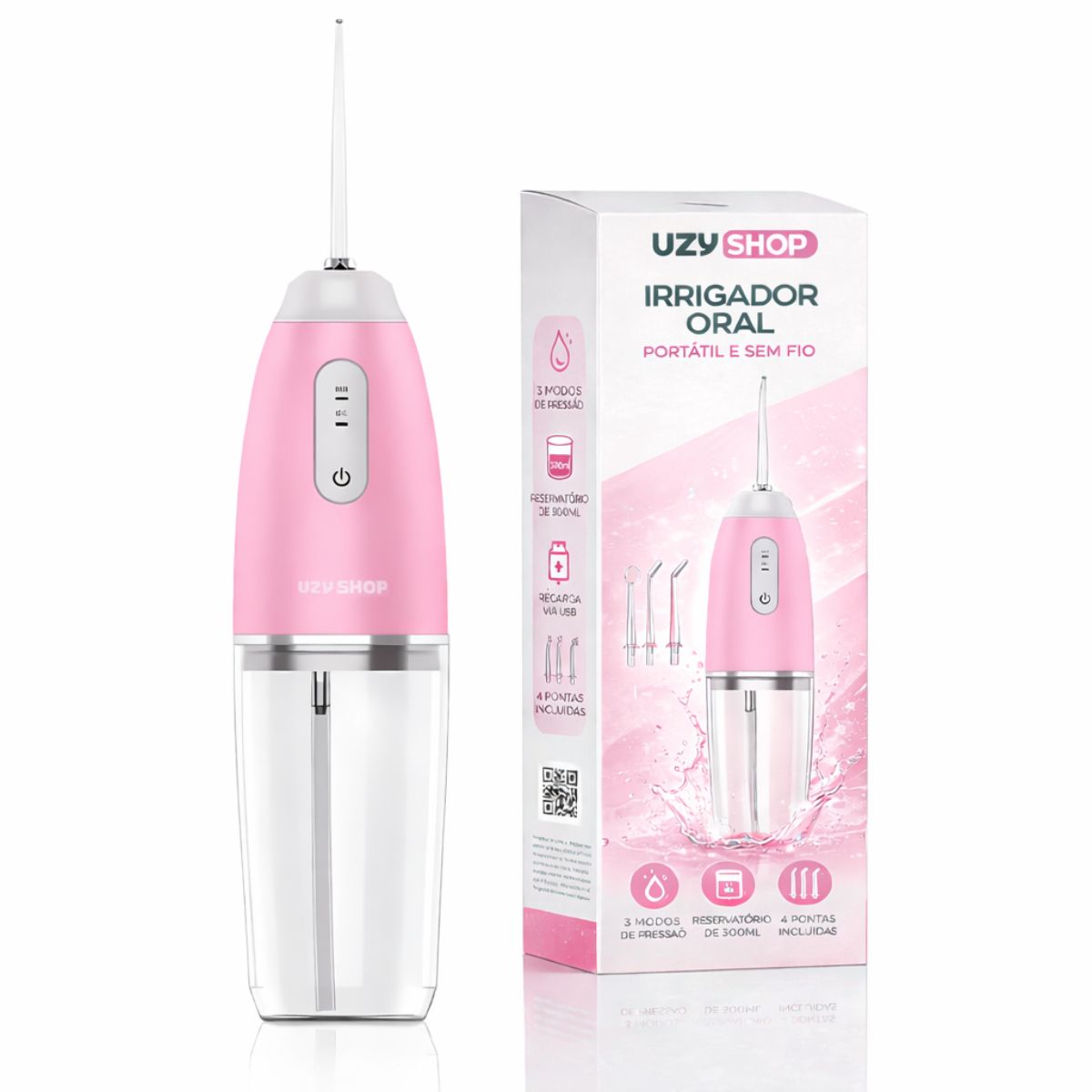 Irrigador Oral Fio Dental 220ml Recarregável Portatil 3 Modos Bucal 4 Bicos