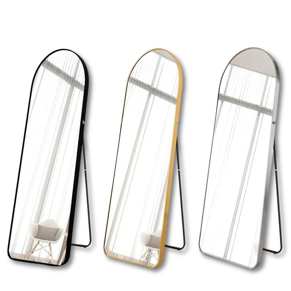 Espelho Corpo Inteiro 147x37 Cantos Arredondados Moldura Preta, Prata ou Dourado