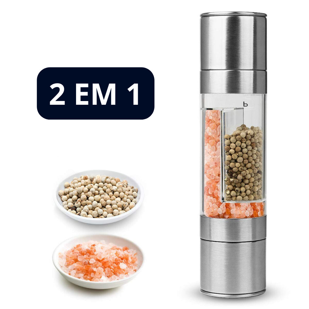 Moedor Sal e Pimenta Manual Duplo Gourmet Manual 2 Em 1 Aço Inox GourmetGrind - Uzy Shop