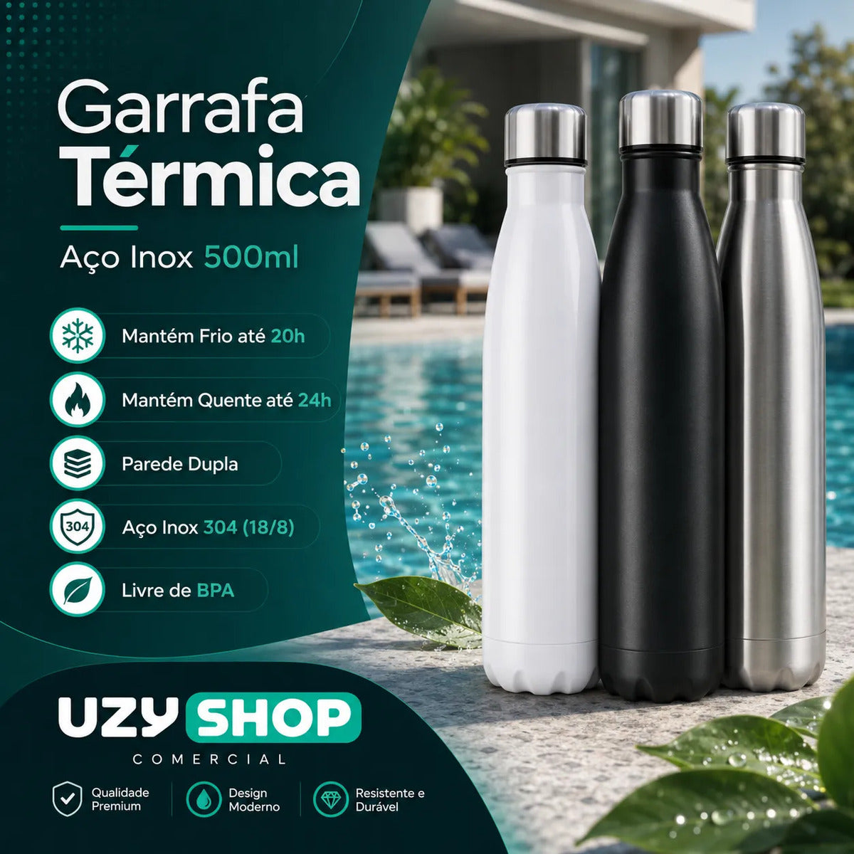 Garrafa Térmica 500 ml Inox 304 com Parede Dupla