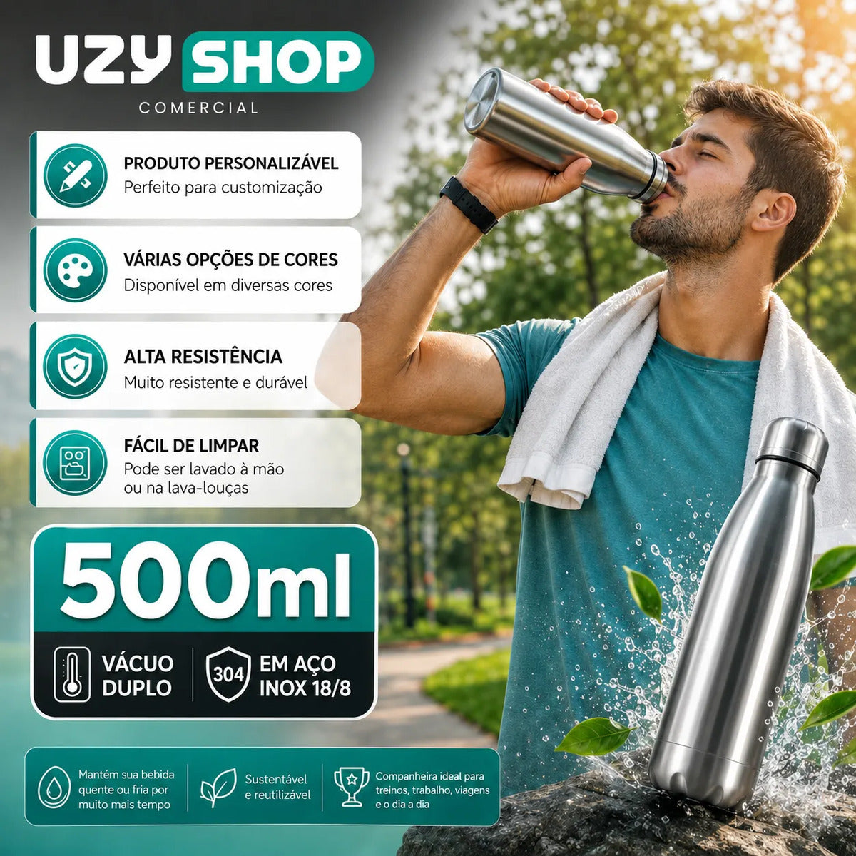 Garrafa Térmica 500 ml Inox 304 com Parede Dupla