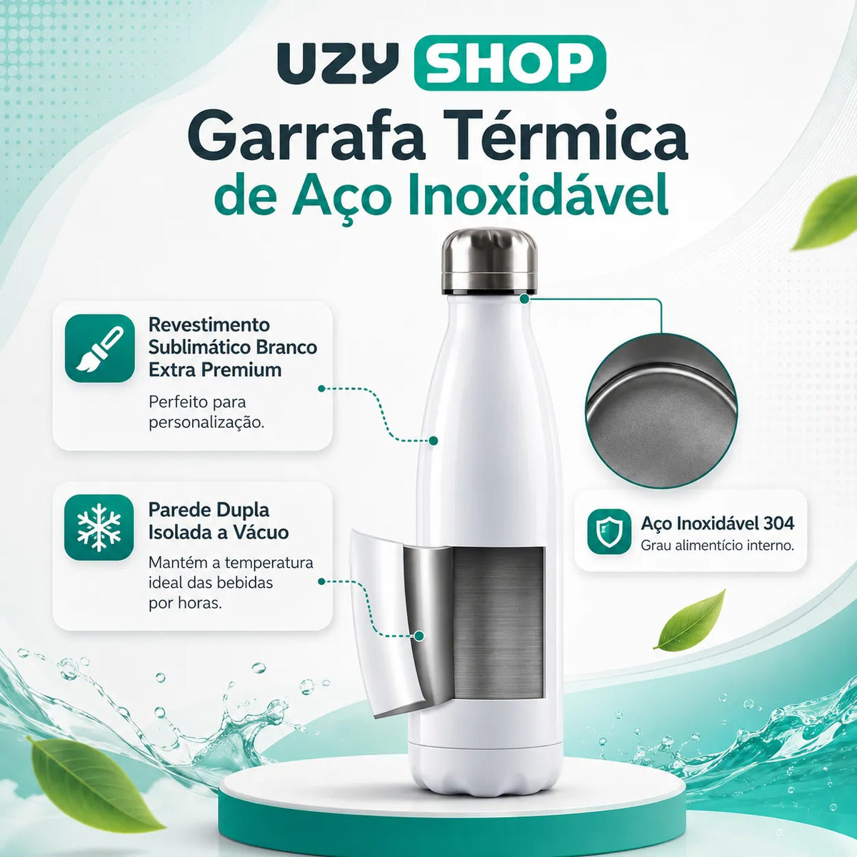 Garrafa Térmica 500 ml Inox 304 com Parede Dupla