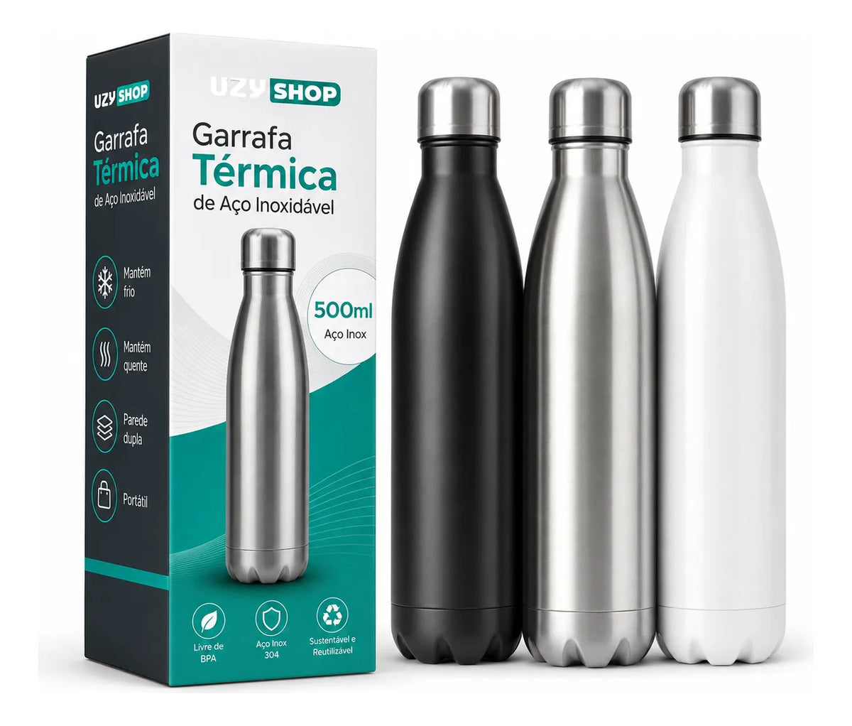 Garrafa Térmica 500 ml Inox 304 com Parede Dupla