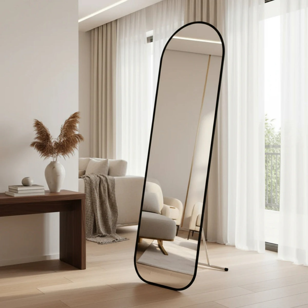 Espelho Capela 146x36cm com Suporte de Chão e Parede Moldura Colorida