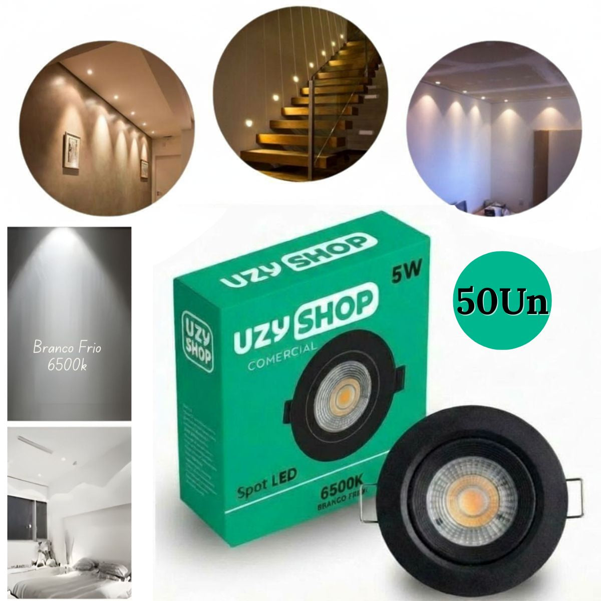 Spot LED 5W Redondo Preto Embutir Direcional Bivolt Moderno