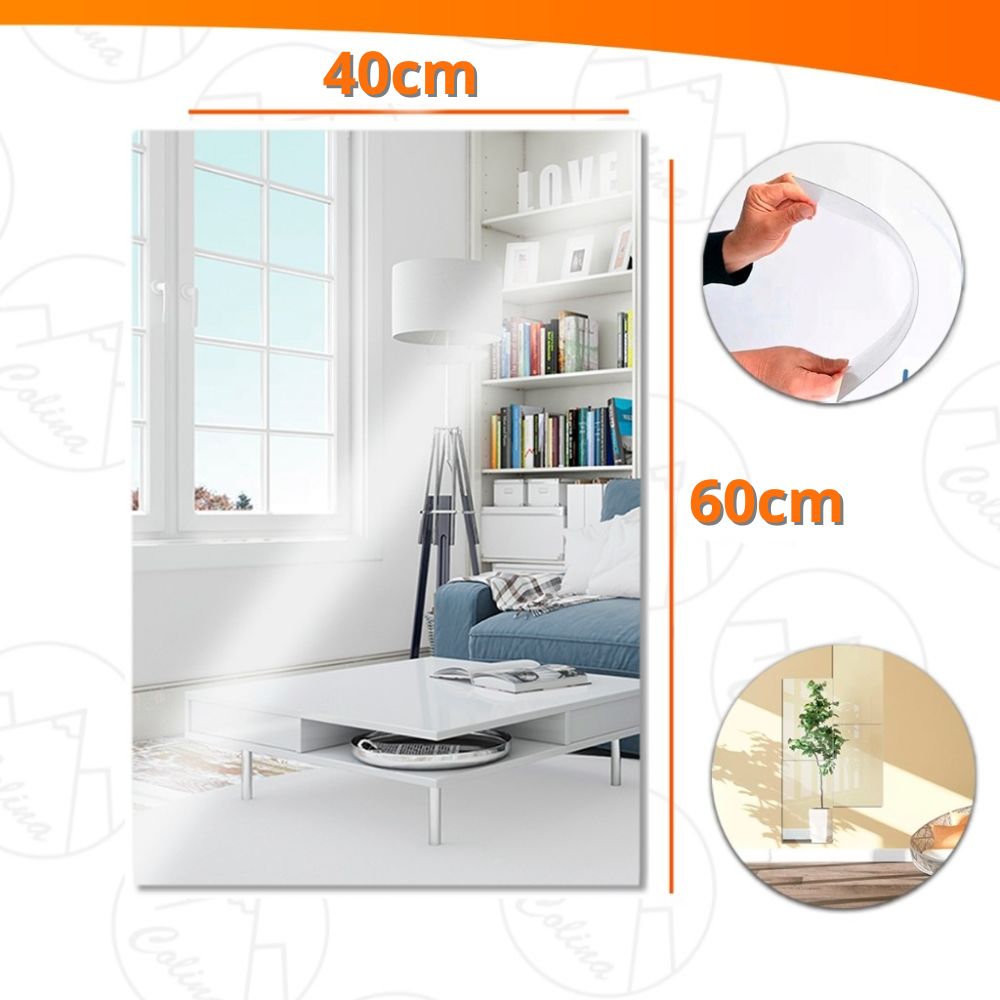 Espelhos Adesivos Acrílico Oval e Retangular Diversos Tamanhos – Decoração Moderna e Versátil! - Uzy Shop