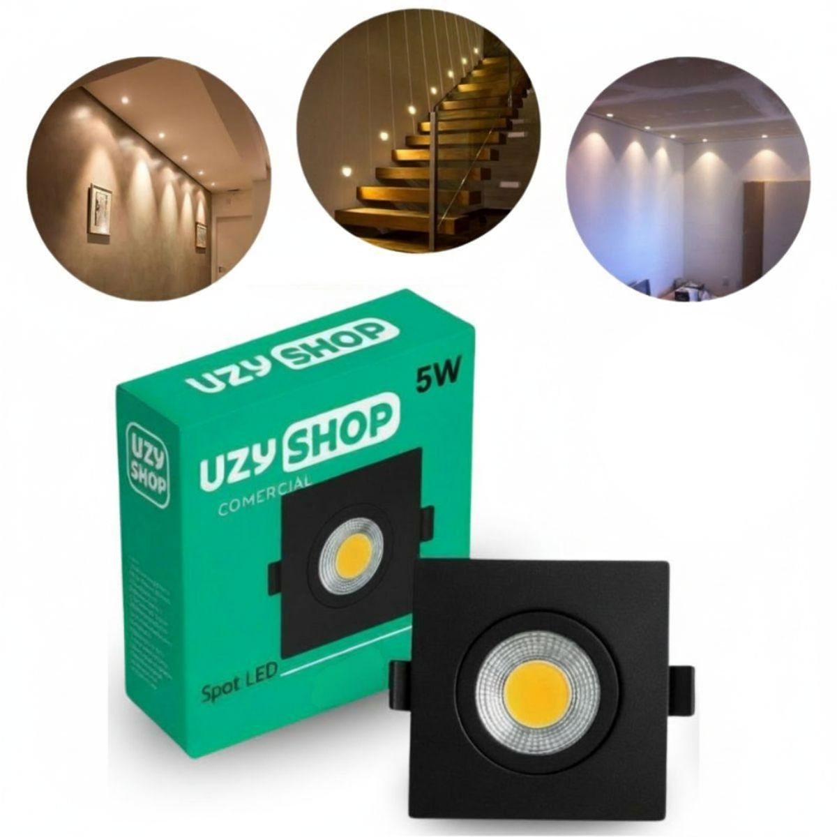Spot LED 5W Quadrado Preto Embutir Direcional Bivolt Moderno
