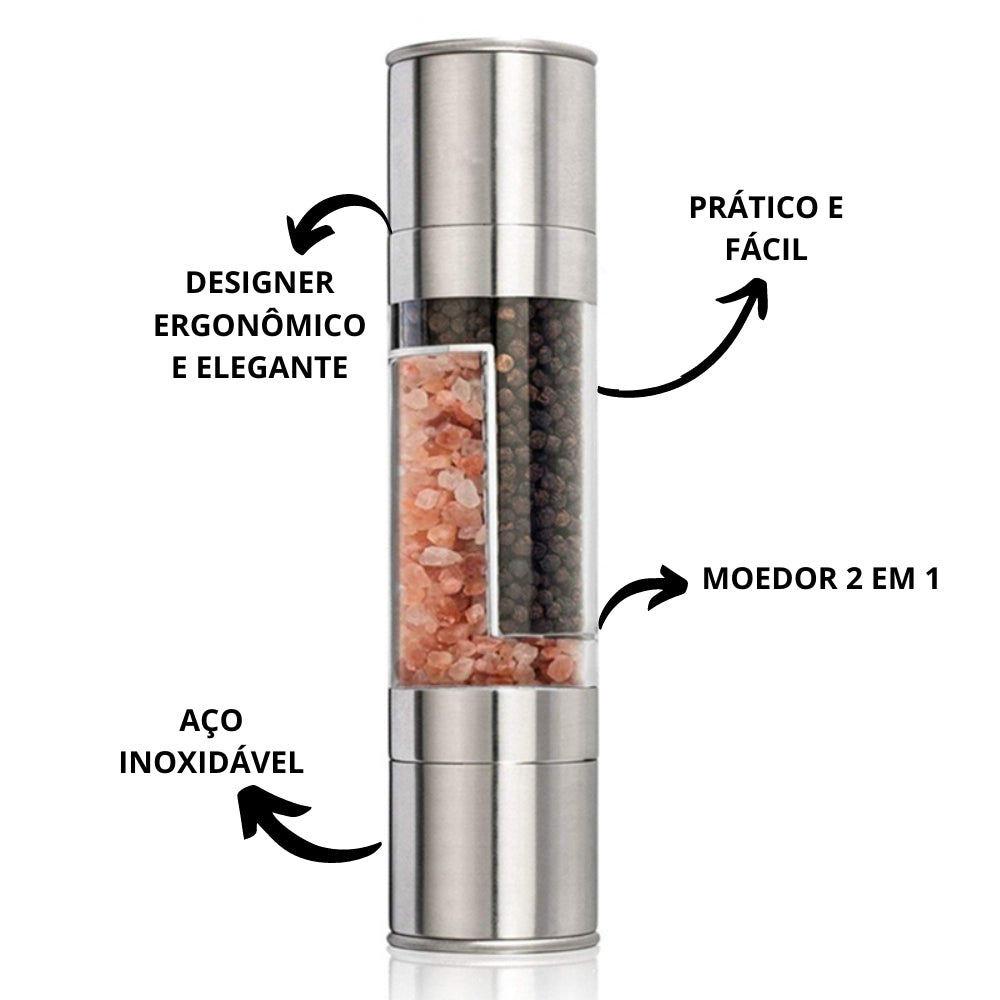 Moedor Sal e Pimenta Manual Duplo Gourmet Manual 2 Em 1 Aço Inox GourmetGrind - Uzy Shop
