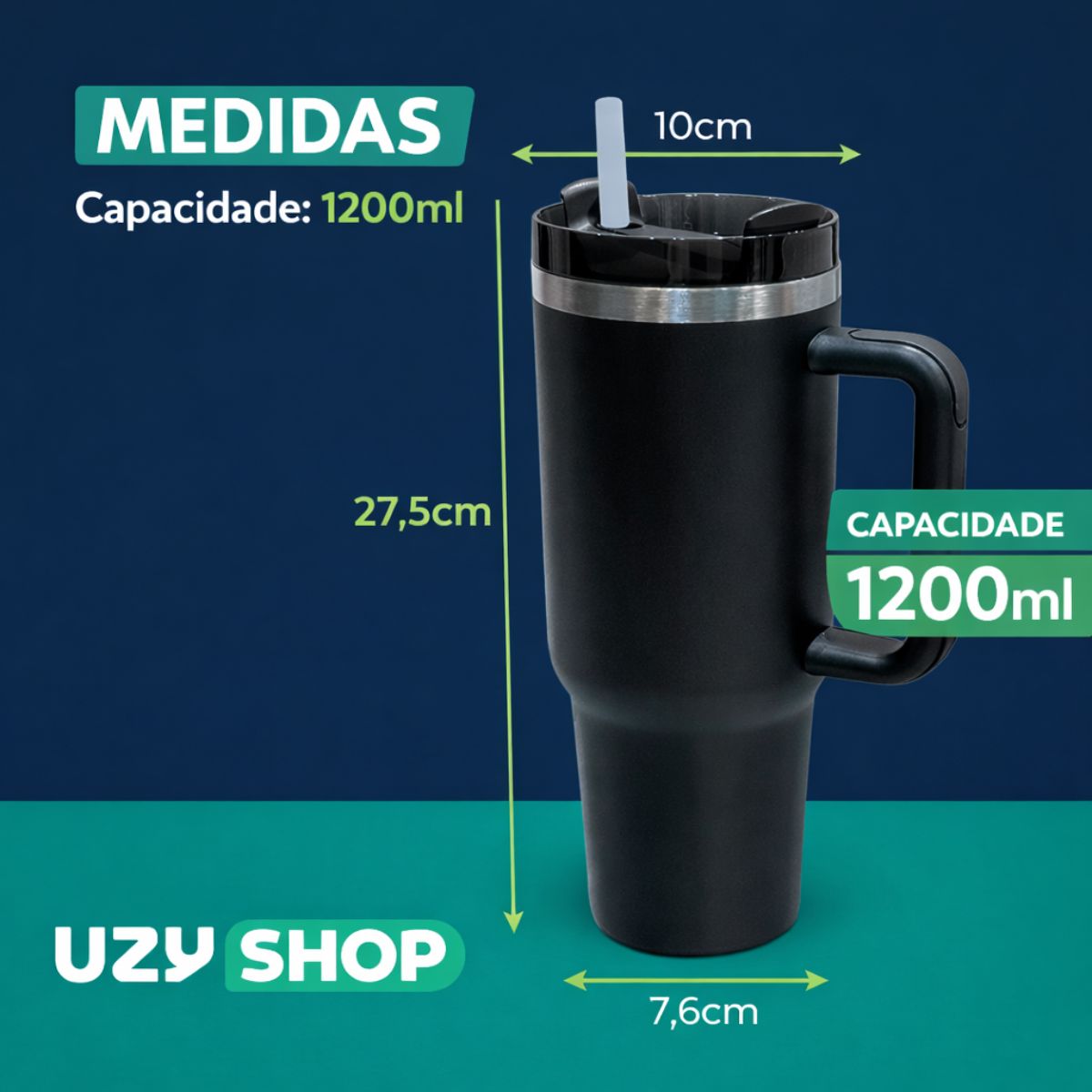 Copo Térmico 1200ml Inox 304 Com Alça e Canudo Tampa Anti Vazamento Quente e