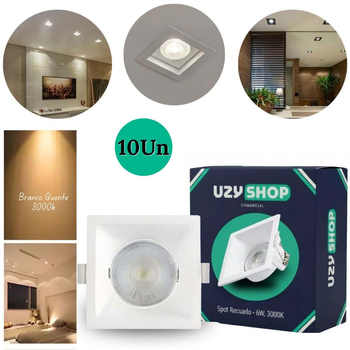 Spot LED Recuado 6W Quadrado Branco Embutir Anti-ofuscante Bivolt