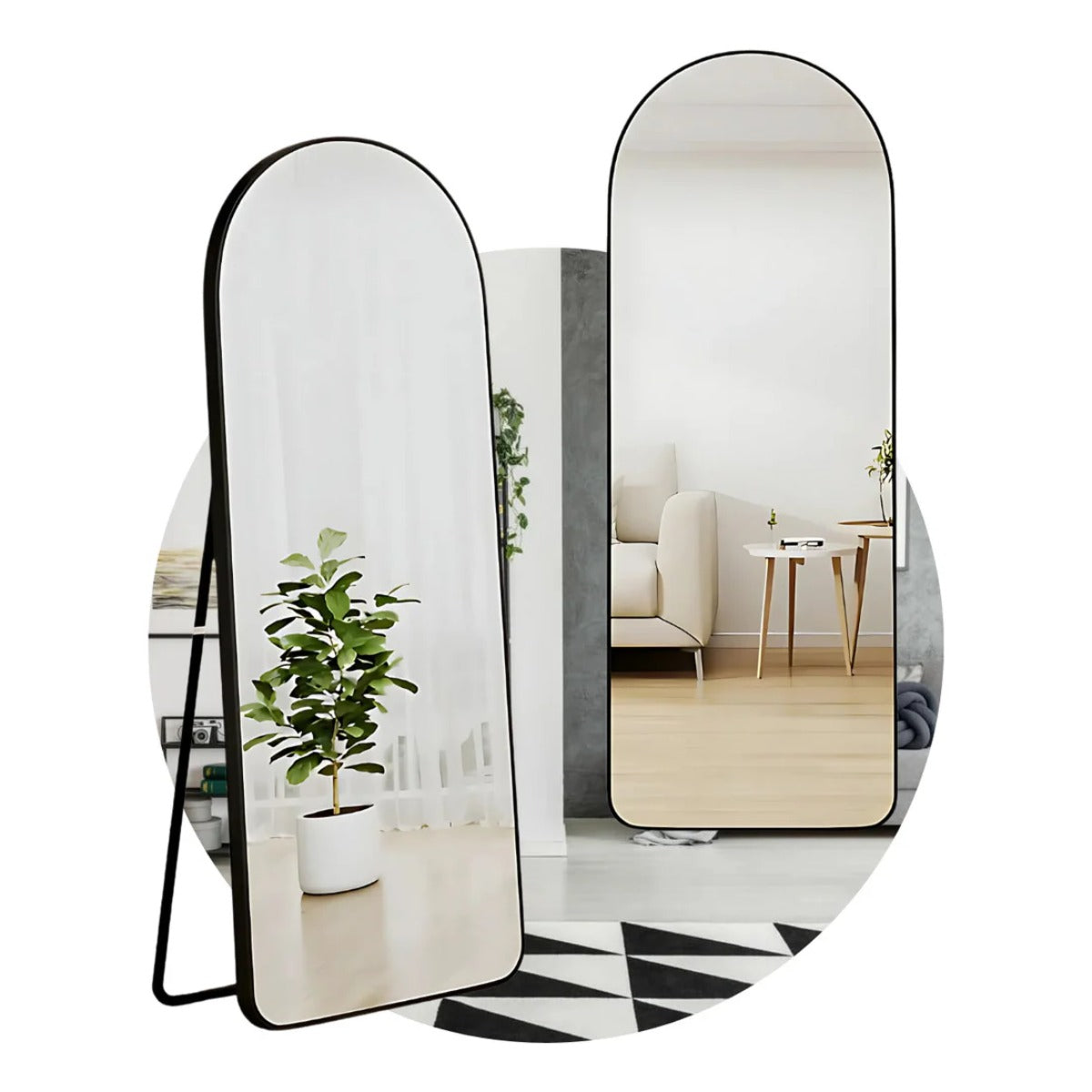 Espelho De Chão 157x47cm Oval Corpo Inteiro Moldura Alumínio