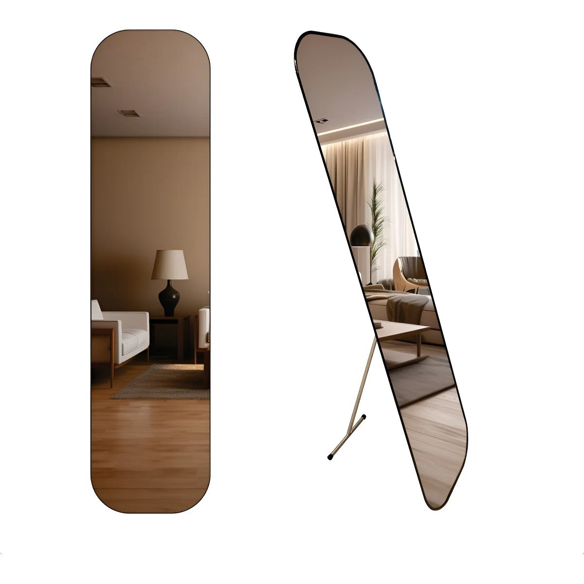 Espelho Retangular 146x36cm com Suporte de Chão e Parede Retrô