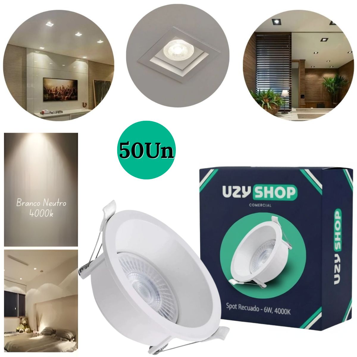 Spot LED Recuado 6W Redondo Branco Embutir Anti-ofuscante Bivolt