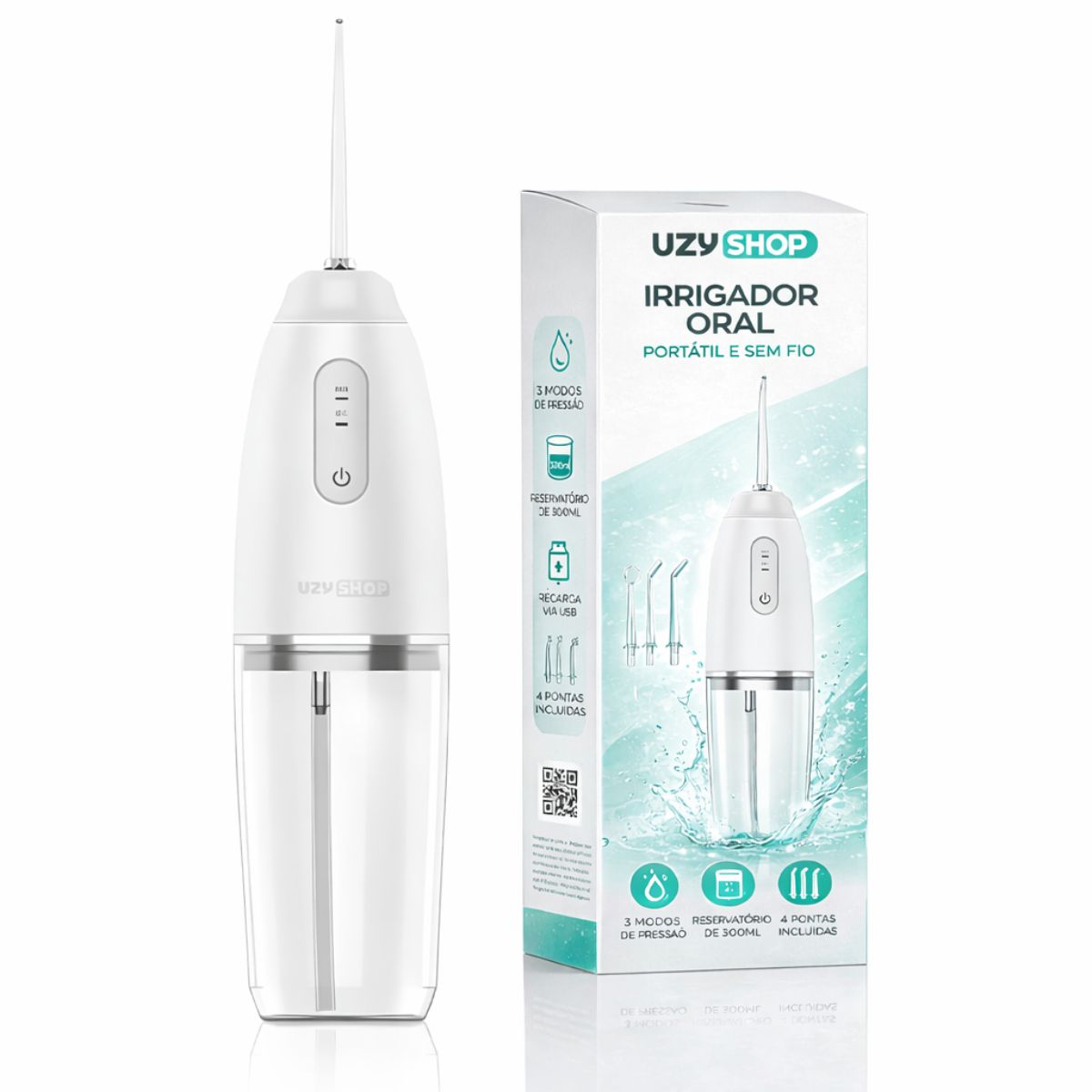 Irrigador Oral Fio Dental 220ml Recarregável Portatil 3 Modos Bucal 4 Bicos