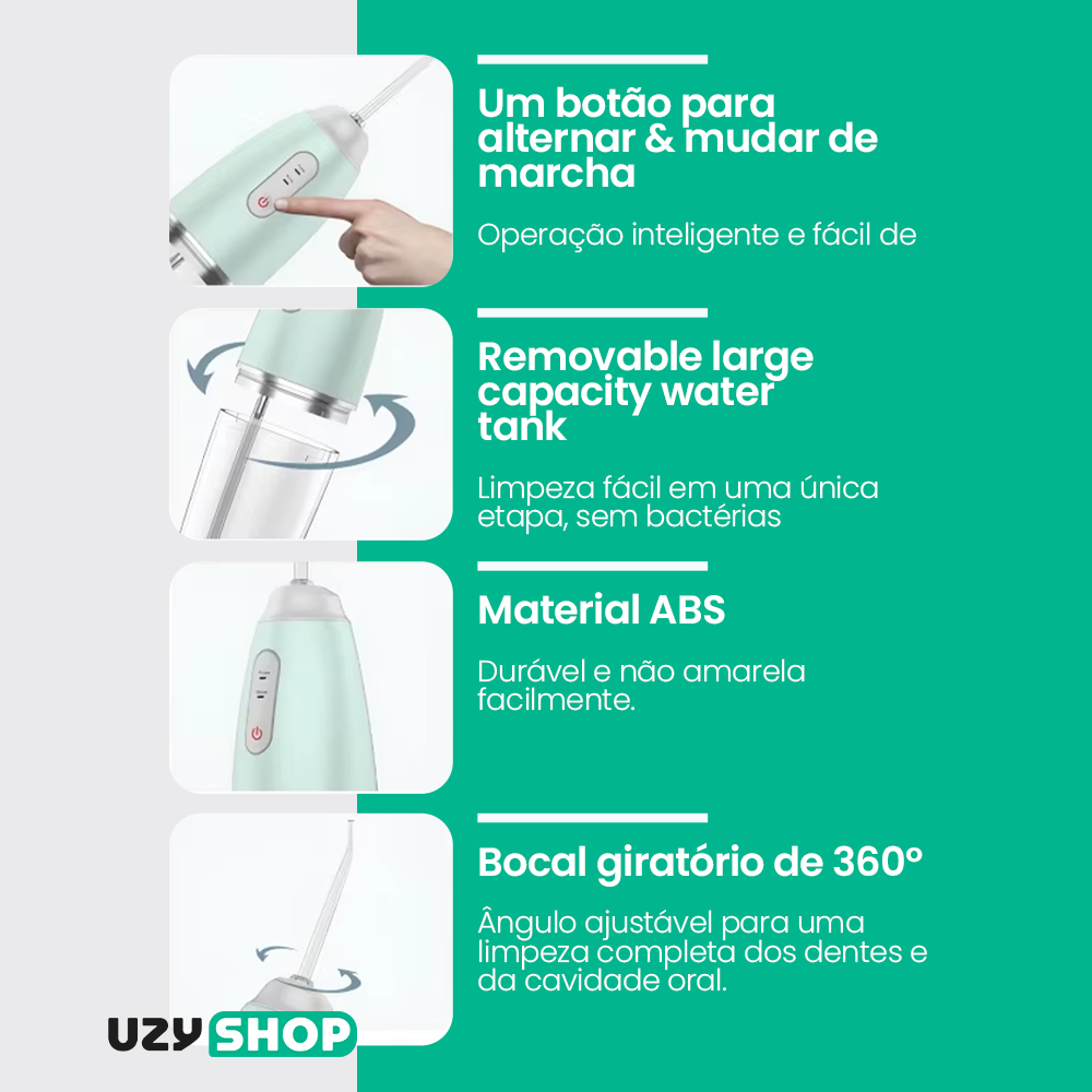 Irrigador Oral Fio Dental 220ml Recarregável Portatil 3 Modo - Imagem 5