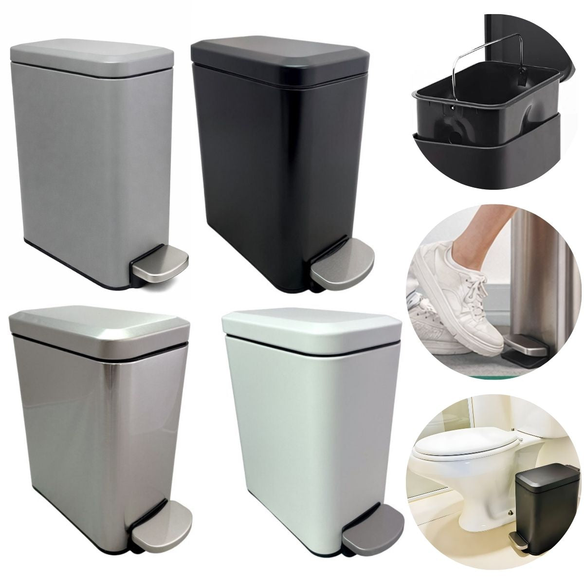 Lixeira Banheiro Cozinha Slim 5L Pedal Inox Fechamento Suave Soft Close Preta