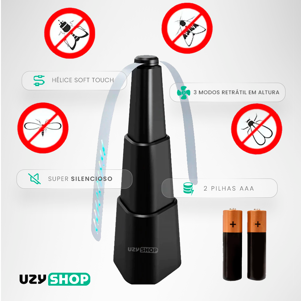 Ventilador Repelente de Mesa Retrátil Preto 8cm –  Refresque e Proteja!
