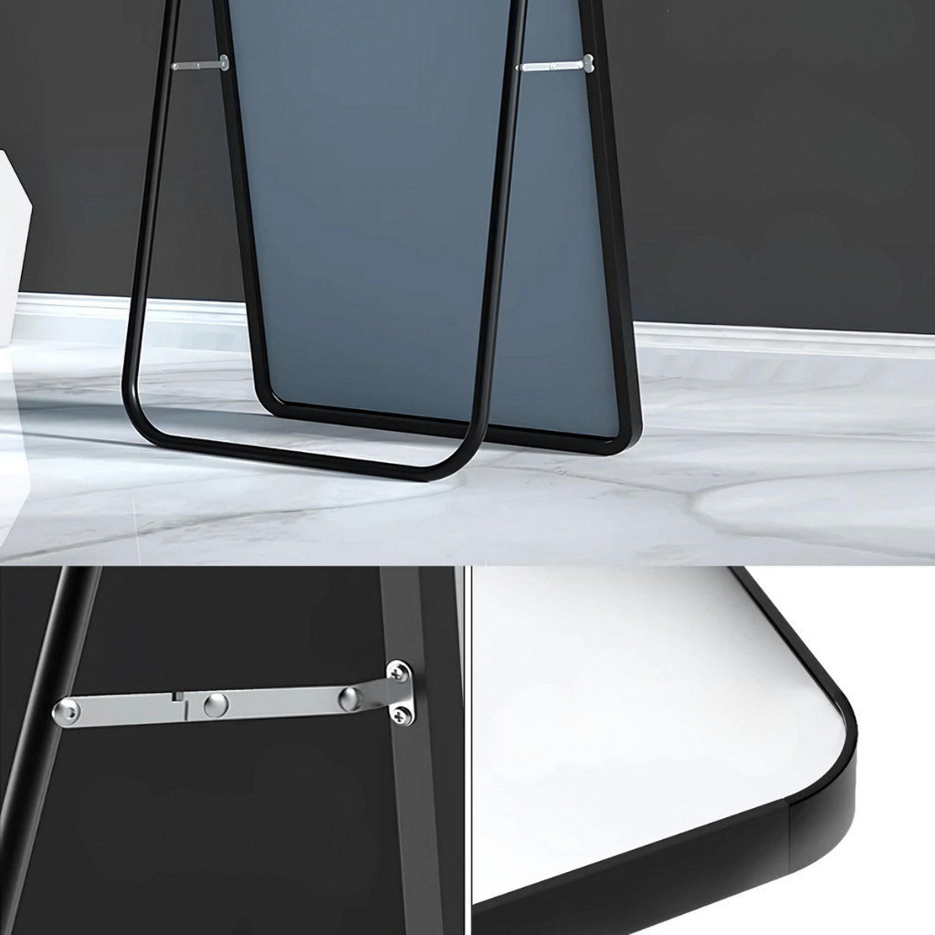 Espelho Base Reta Corpo Inteiro 147x37 Com Suporte de Chão Moldura Alumínio Quarto Sala Decorativo