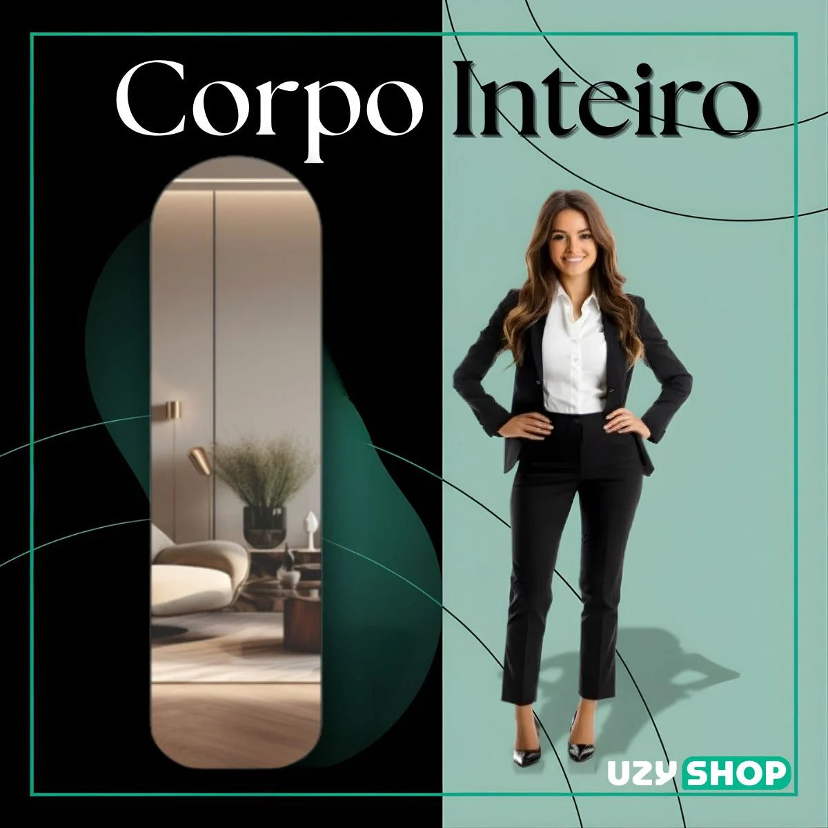 Espelho Capela 146x36cm com Suporte de Chão e Parede Moldura Colorida