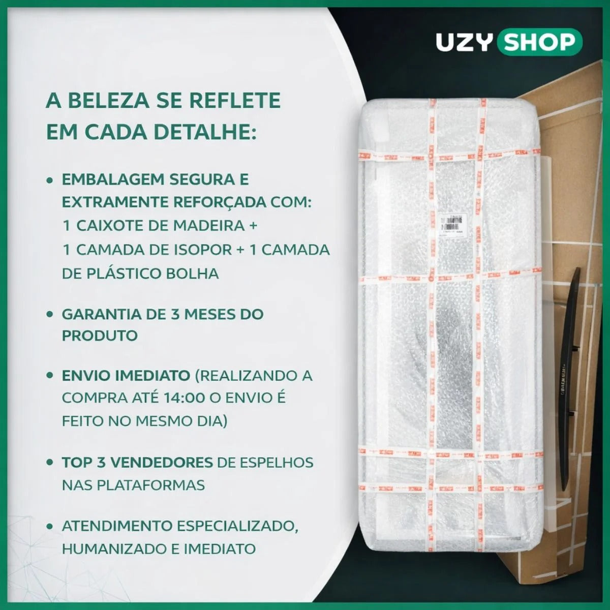 Espelho Capela 146x36cm com Suporte de Chão e Parede Moldura Colorida