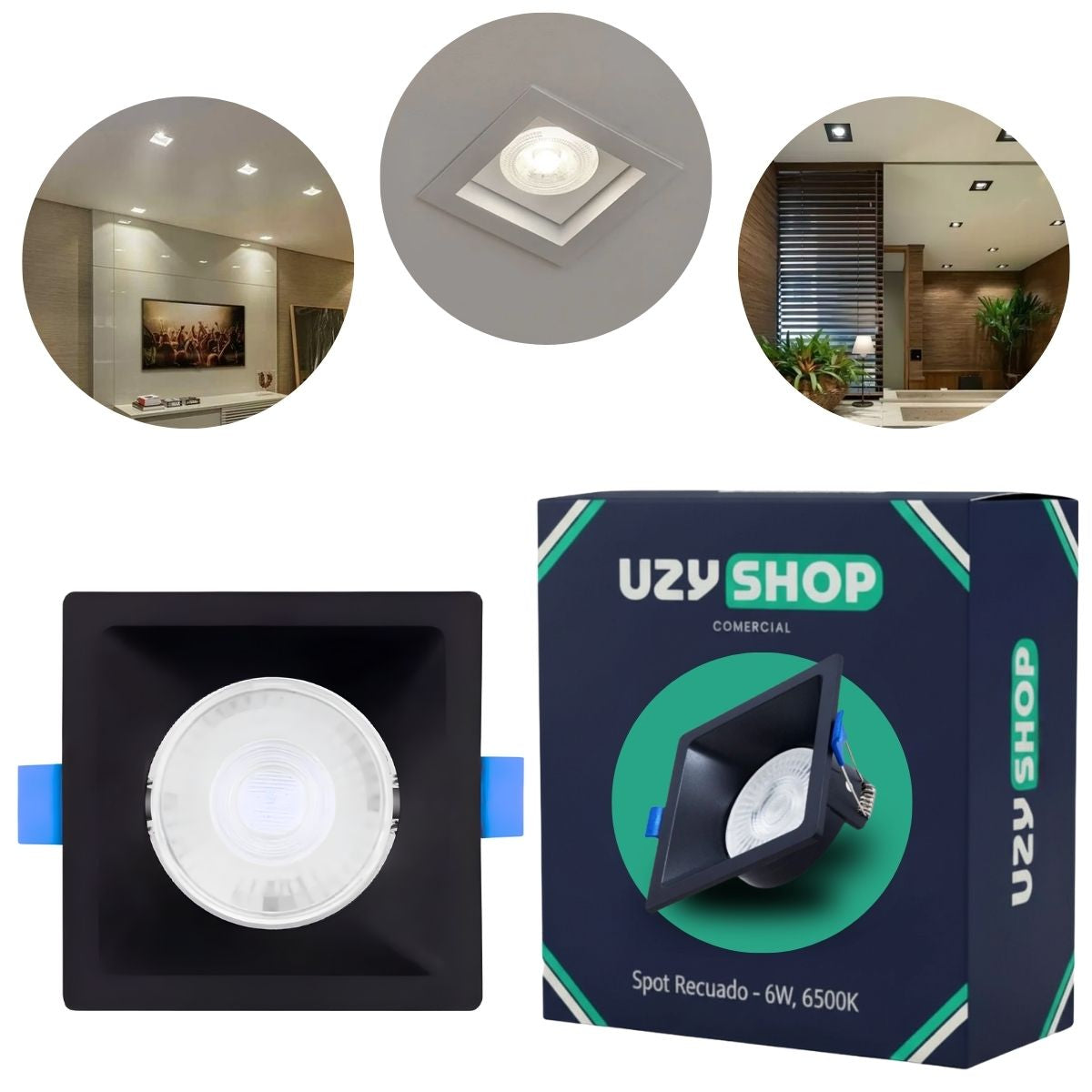 Spot LED Recuado 6W Quadrado Preto Embutir Anti-ofuscante Bivolt
