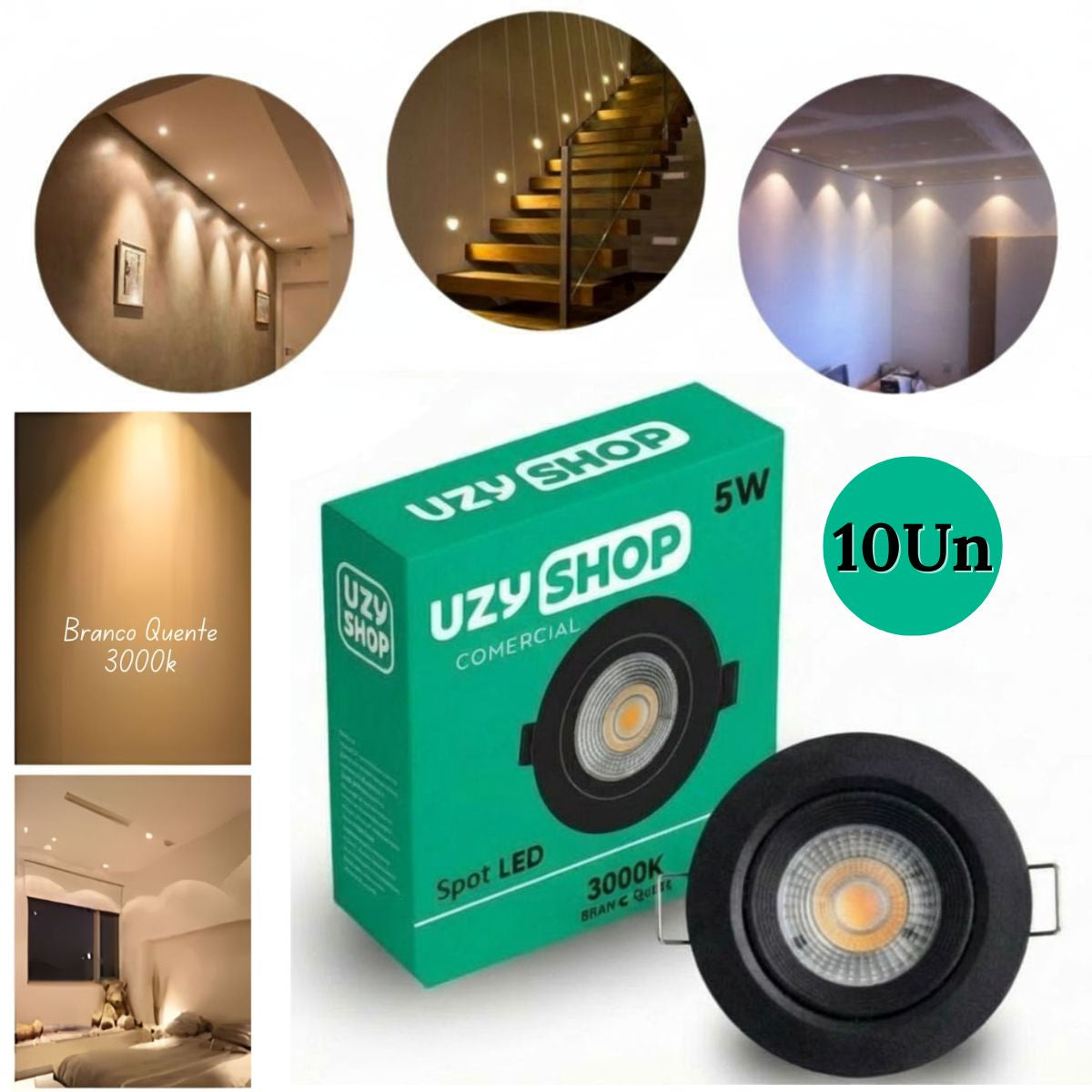 Spot LED 5W Redondo Preto Embutir Direcional Bivolt Moderno