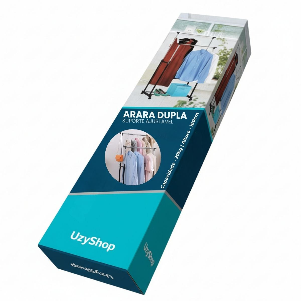 Arara Dupla De Roupas Altura Regulável Sapateira E Rodinha Aço Inox Cabideiro