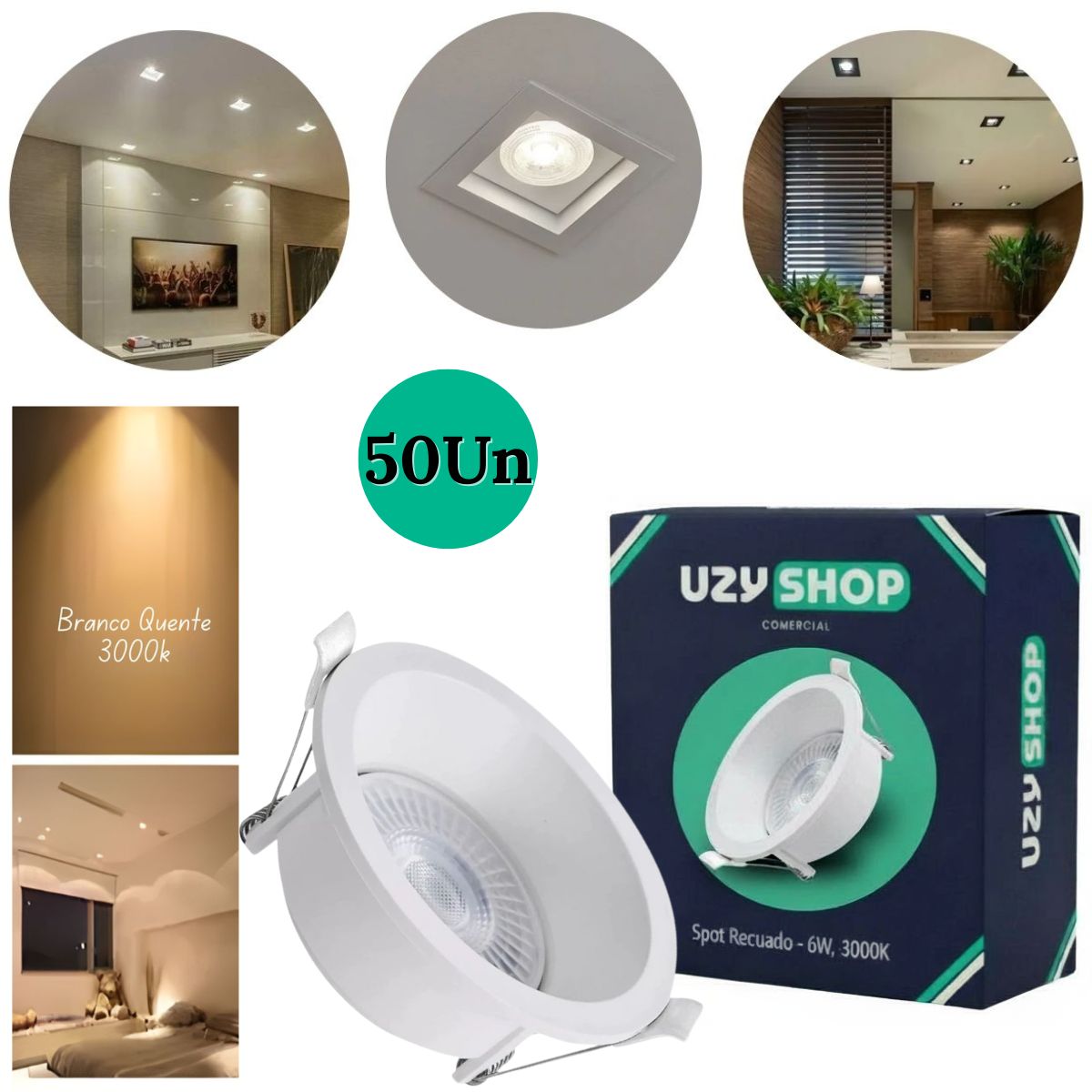 Spot LED Recuado 6W Redondo Branco Embutir Anti-ofuscante Bivolt