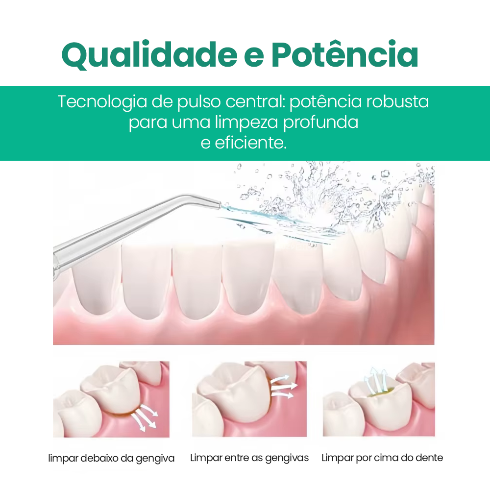Irrigador Oral Fio Dental 220ml Recarregável Portatil 3 Modos Bucal 4 Bicos