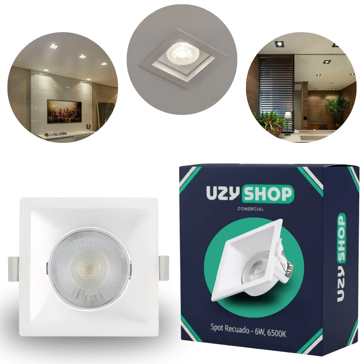 Spot LED Recuado 6W Quadrado Branco Embutir Anti-ofuscante Bivolt
