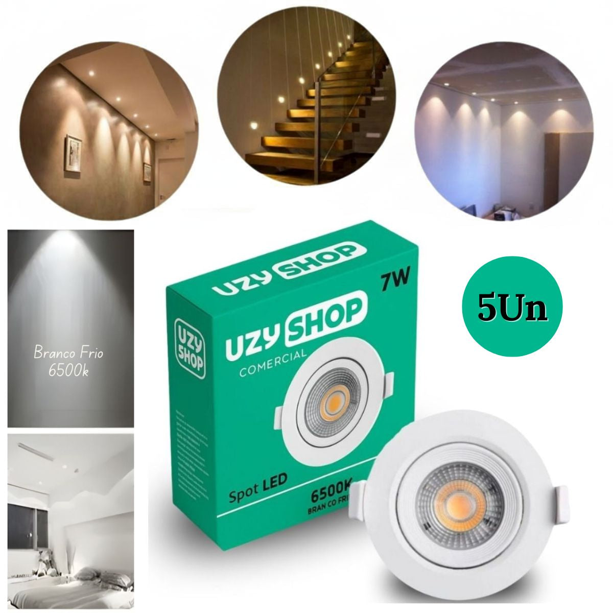 Spot LED 7W Redondo Branco Embutir Direcional Bivolt Teto