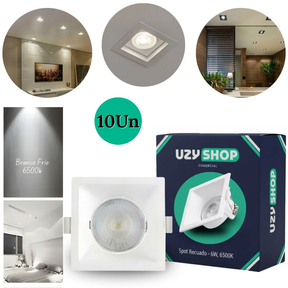 Spot LED Recuado 6W Quadrado Branco Embutir Anti-ofuscante Bivolt