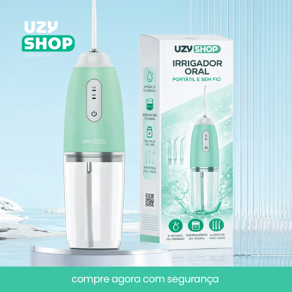 Irrigador Oral Fio Dental 220ml Recarregável Portatil 3 Modos Bucal 4 Bicos