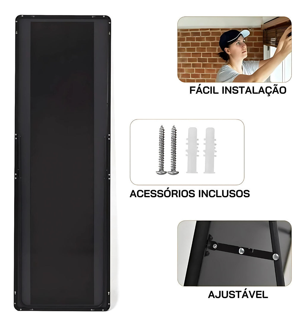 Espelho Base Reta Corpo Inteiro 147x37 Com Suporte de Chão Moldura Alumínio Quarto Sala Decorativo