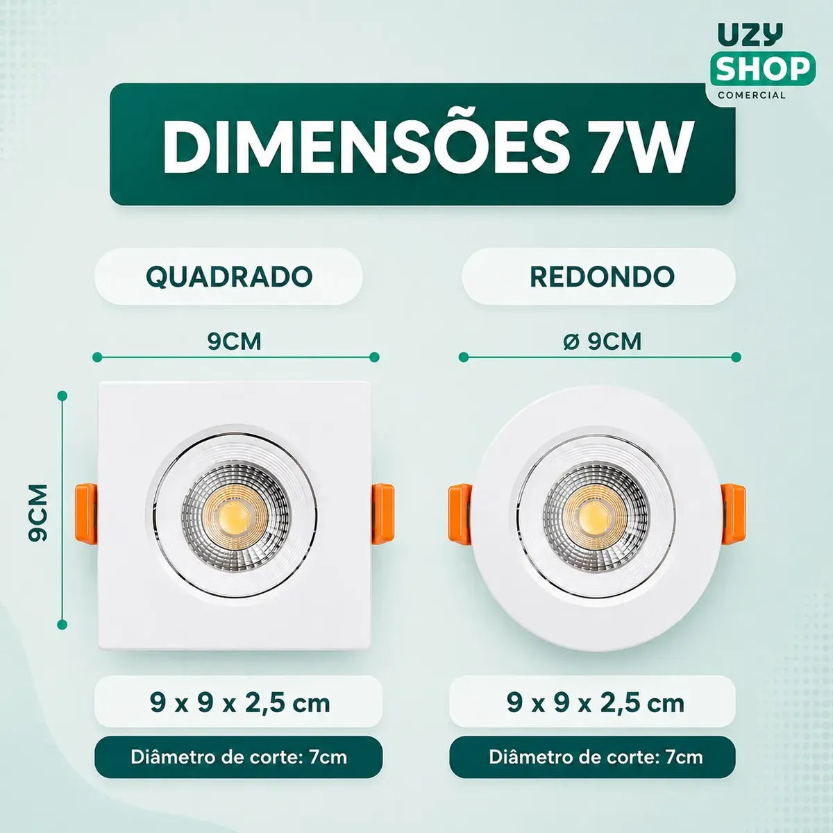 Spot LED 7W Redondo Embutido Direcional Bivolt 3000K 6500K
