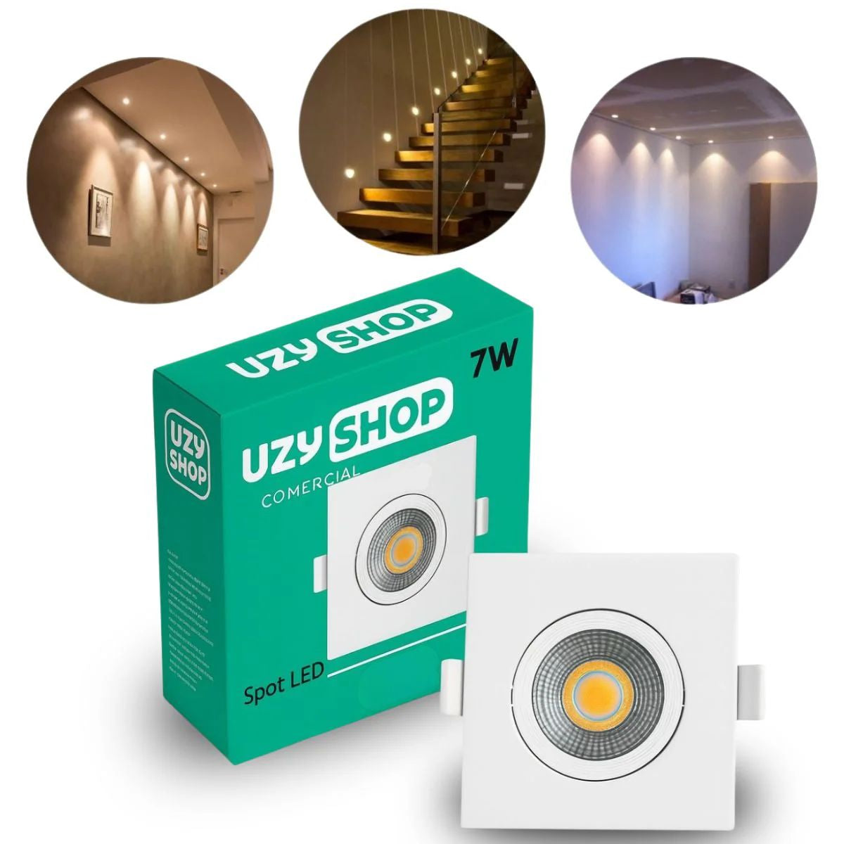 Spot LED 7W Quadrado Branco Embutir Direcional Bivolt Luminária