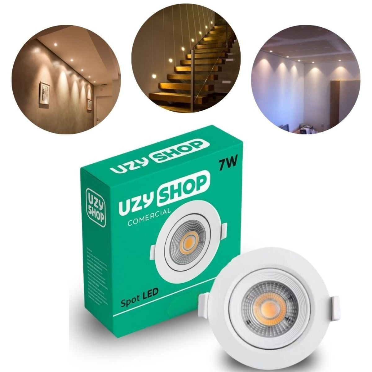 Spot LED 7W Redondo Branco Embutir Direcional Bivolt Teto