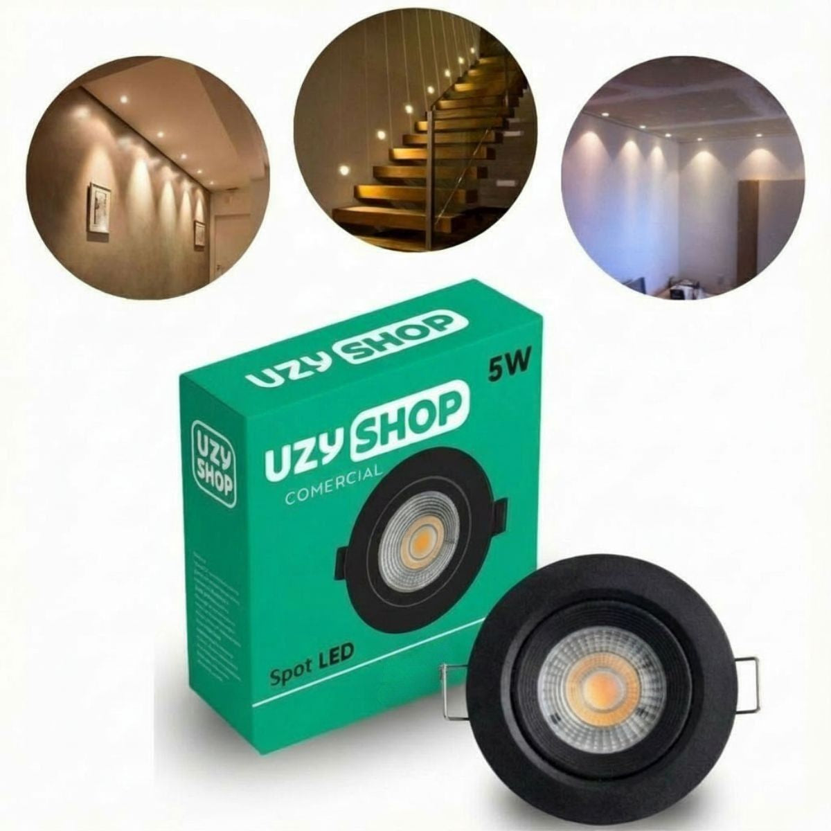 Spot LED 5W Redondo Preto Embutir Direcional Bivolt Moderno