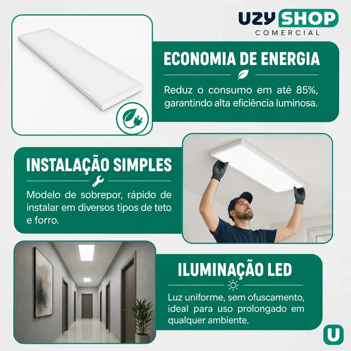 Painel Luminária 120x30cm Plafon Retangular Led Sobrepor 48w 6500k Bivolt