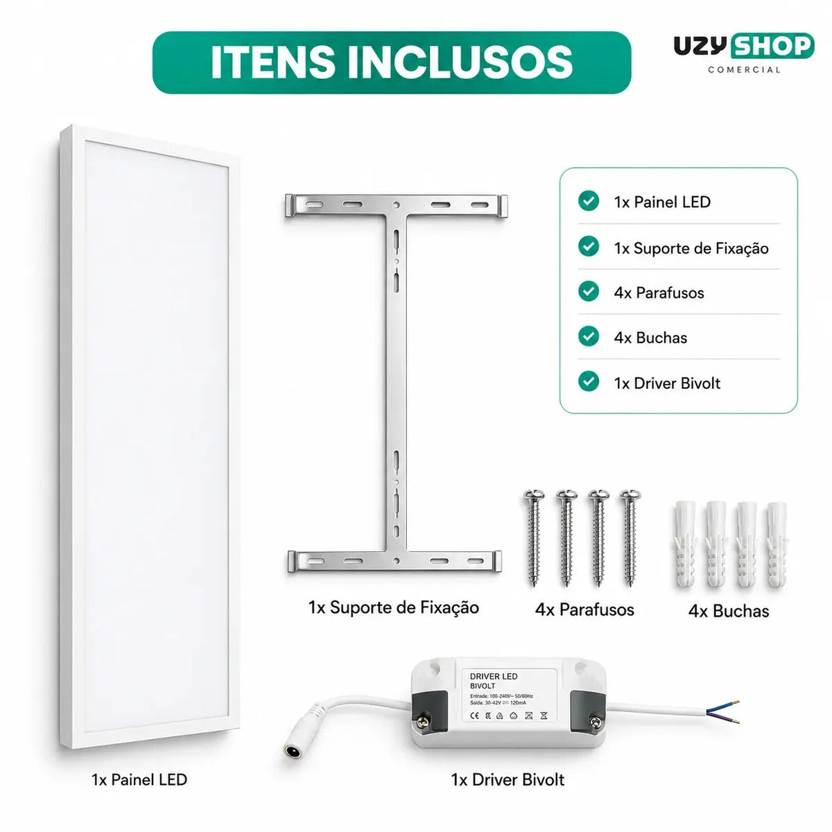 Painel Luminária 120x30cm Plafon Retangular Led Sobrepor 48w 6500k Bivolt