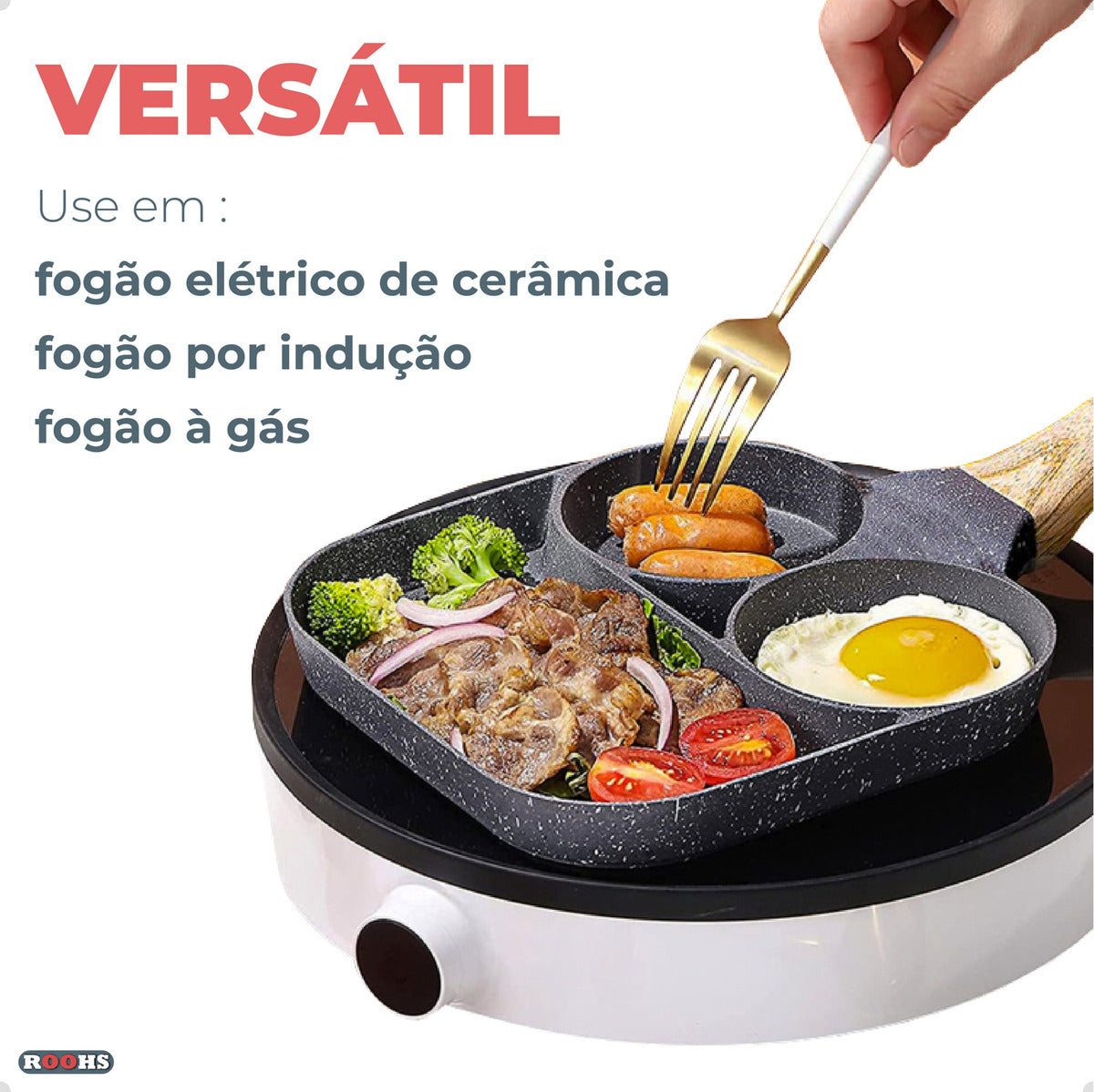 Frigideira Antiaderente 3 em 1 para Ovos, Hambúrguer e Panquecas 19cm Indução - Prática e Saudável - Uzy Shop