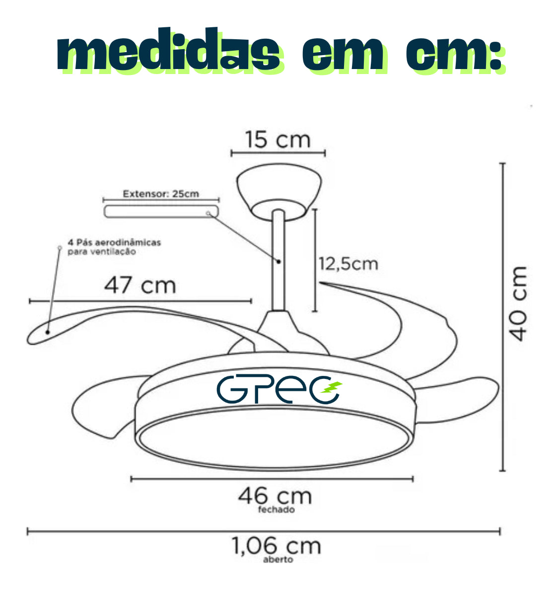 Ventilador Teto Retratil Controle Remoto Led 3 Cores 4 Pás - Uzy Shop