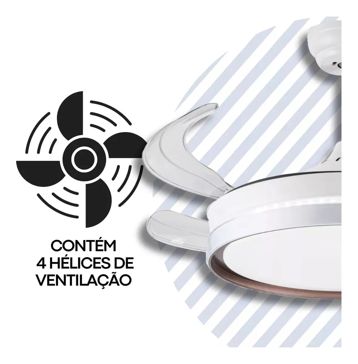 Ventilador de Teto LED Retrátil 46cm 6 Velocidades Controle Remoto Bivolt Branco com Pás Transparentes - Conforto e Elegância - Uzy Shop