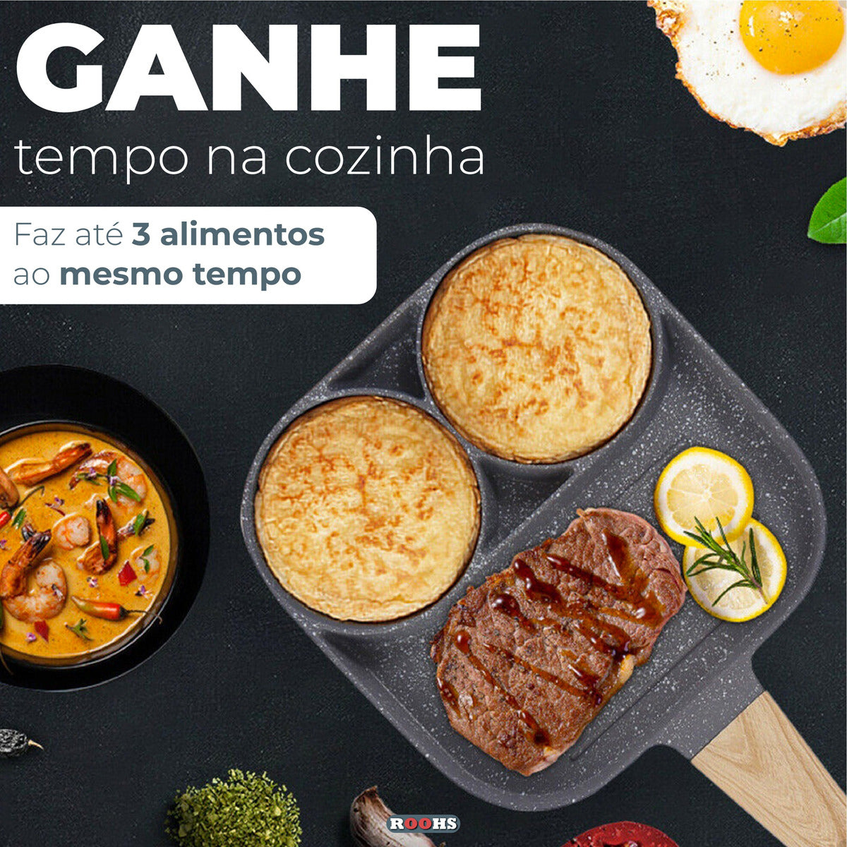 Frigideira Antiaderente 3 em 1 para Ovos, Hambúrguer e Panquecas 19cm Indução - Prática e Saudável - Uzy Shop