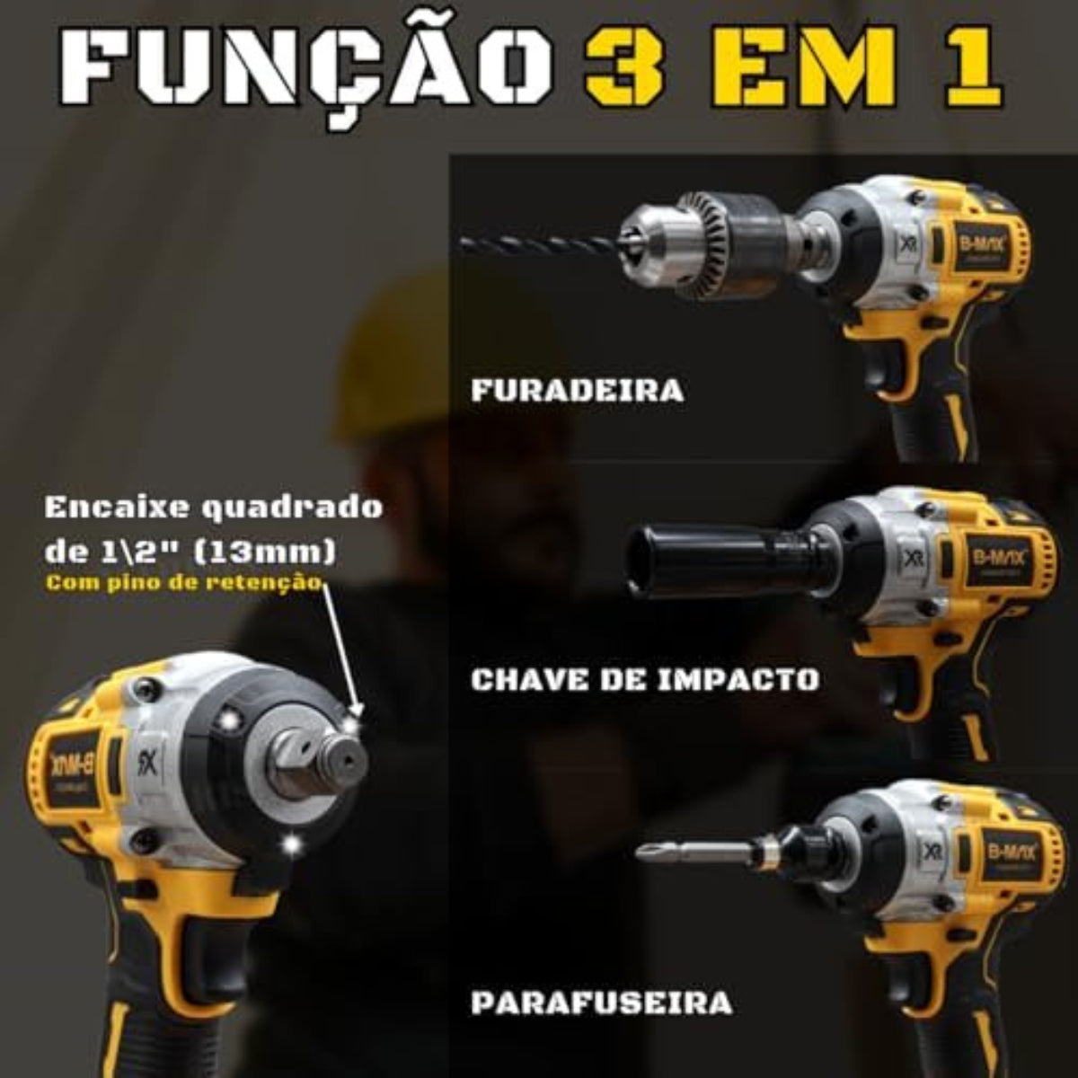 Parafusadeira Furadeira E Chave De Impacto Sem Fio 48v 2 Bat - Uzy Shop