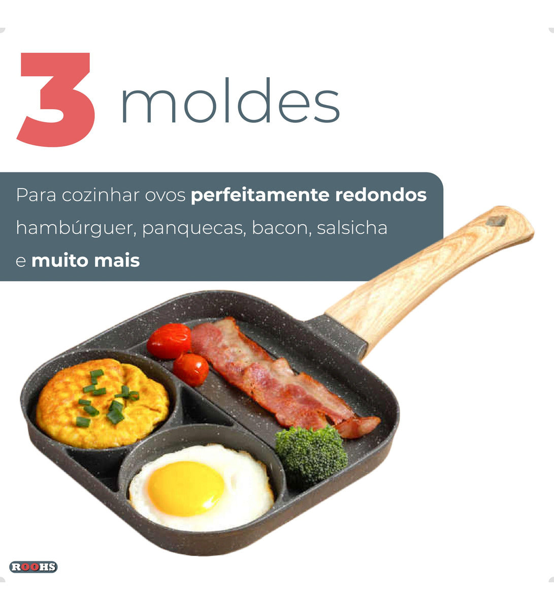 Frigideira Antiaderente 3 em 1 para Ovos, Hambúrguer e Panquecas 19cm Indução - Prática e Saudável - Uzy Shop