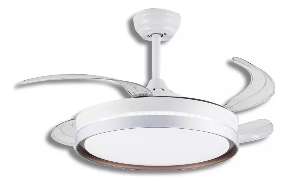 Ventilador de Teto LED Retrátil 46cm 6 Velocidades Controle Remoto Bivolt Branco com Pás Transparentes - Conforto e Elegância - Uzy Shop