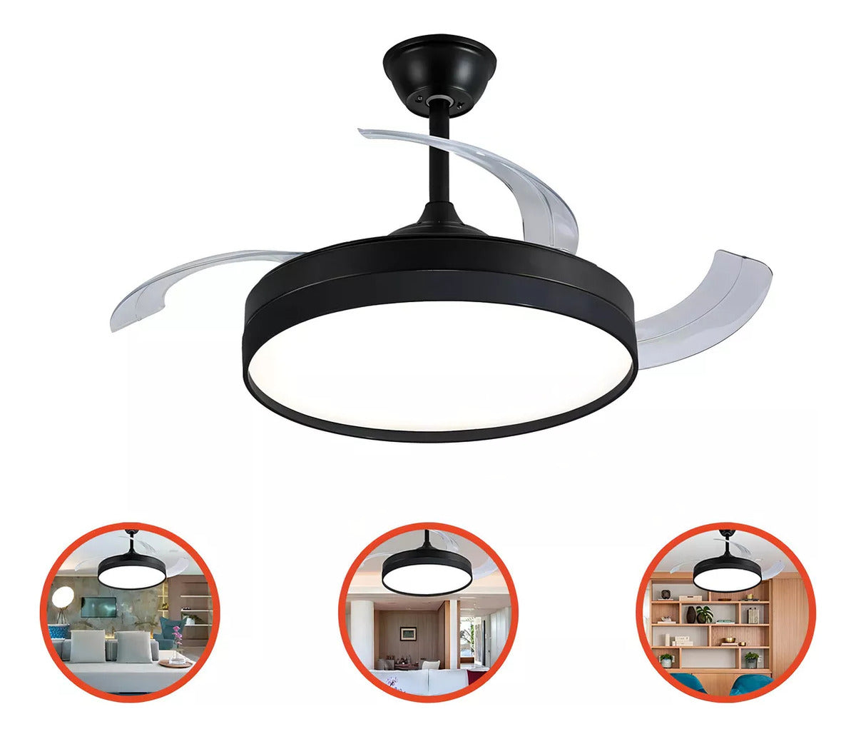 Ventilador Teto Retratil Controle Remoto Led 3 Cores 4 Pás - Uzy Shop