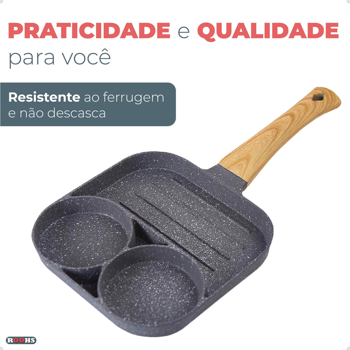 Frigideira Antiaderente 3 em 1 para Ovos, Hambúrguer e Panquecas 19cm Indução - Prática e Saudável - Uzy Shop